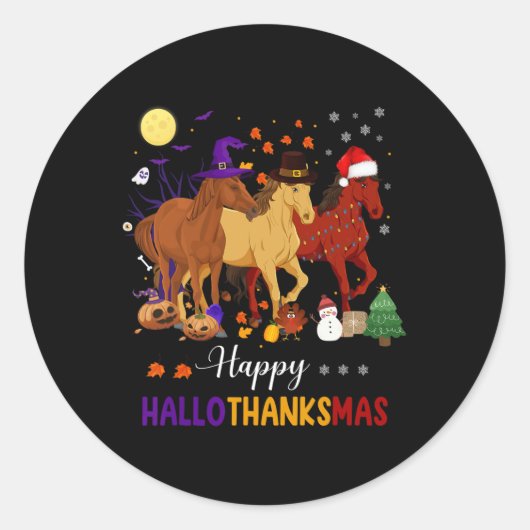 Sticker Rond Cheval Halloween Thanksgiving Noël Joyeux Hallo (Devant)