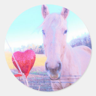 Sticker Rond Cheval jaune et Coeur rouge