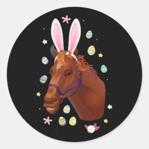 Sticker Rond Cheval Jour de Pâques Tee Lapin de Pâques Cheval A