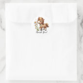 Sticker Rond Cheval Joyeux tenant des fleurs Merci (Sac)