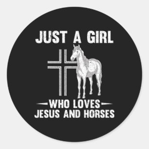 Sticker Rond Cheval Lover Jésus Dévot Filles Equestres Femmes H