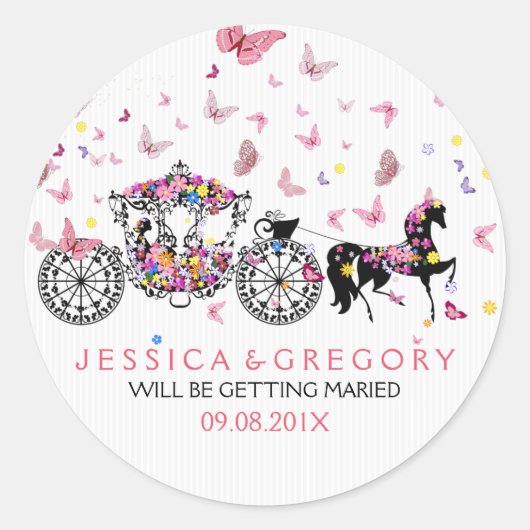 Sticker Rond Cheval mariage & Fleurs de transport & Papillons (Devant)