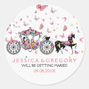 Sticker Rond Cheval mariage & Fleurs de transport & Papillons