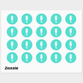 Sticker Rond Cheval marin blanc sur turquoise (Feuille)