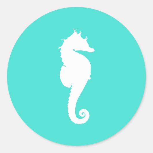 Sticker Rond Cheval marin blanc sur turquoise (Devant)