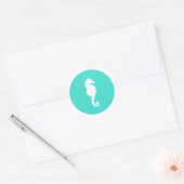 Sticker Rond Cheval marin blanc sur turquoise (Enveloppe)