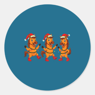 Sticker Rond Cheval Mignon Chapeau de Père Noël Lumières Danseu