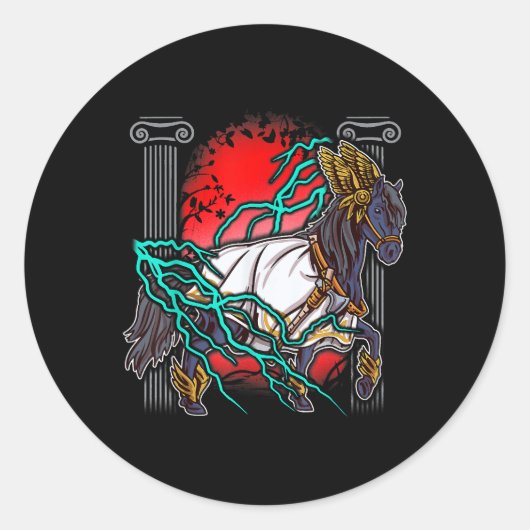 Sticker Rond Cheval Mythes Grecs Zeus Dieux Anciens Equine Ligh (Devant)