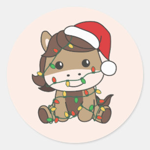 Sticker Rond Cheval Noël Animaux d'hiver Chevaux de vacances