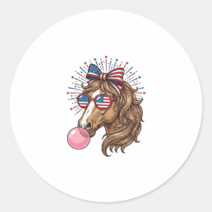 Sticker Rond Cheval Patriotique Bubble Gum Vintage Vector T-Shi