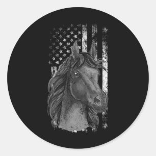 Sticker Rond Cheval patriotique Chemise Drapeau Cheval Américai