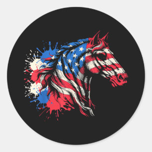 Sticker Rond Cheval patriotique drapeau américain éclaboussure