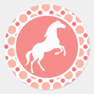 Sticker Rond Cheval ; Pois roses et coraux