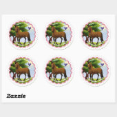 Sticker Rond Cheval Pur-Sang dans un Pâturage (Feuille)