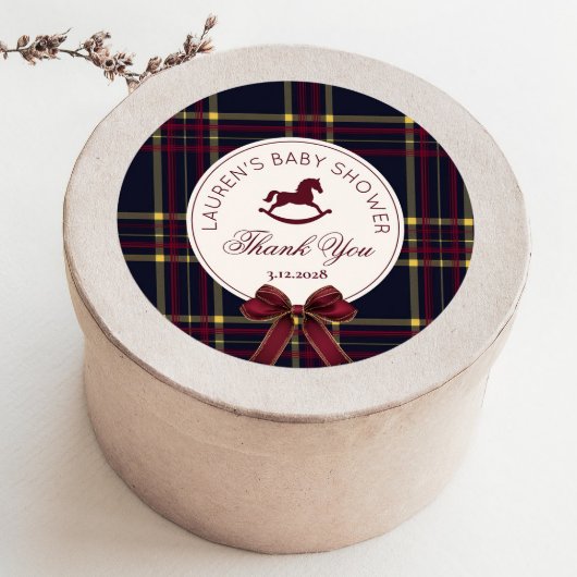 Sticker Rond Cheval Rocse Noël Bow Baby shower Merci