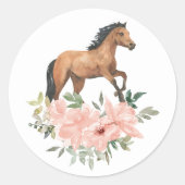 Sticker Rond Cheval rose Floral fête d'anniversaire (Devant)