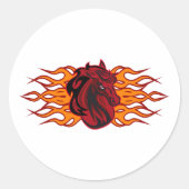Sticker Rond Cheval rouge fière avec flammes (Devant)