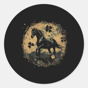 Sticker Rond Cheval Shamrock St. Patrick's Day Saint Paddy's Ir