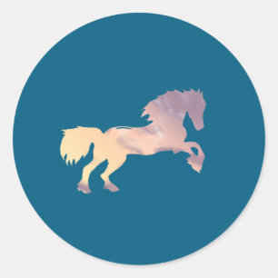 Sticker Rond Cheval Silhouette Pastel Sunrise Sky avec nuages