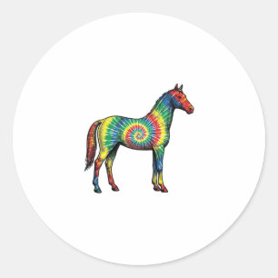 Sticker Rond Cheval Tie Dye Gravure Vintage Art Vectoriel