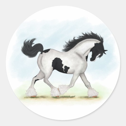 Sticker Rond Cheval Tobiano Gypsy Vanner (Devant)
