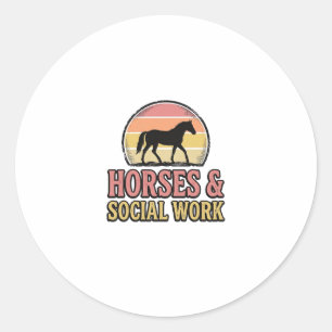 Sticker Rond Cheval & Travail Social Retro Sunset Vector Design