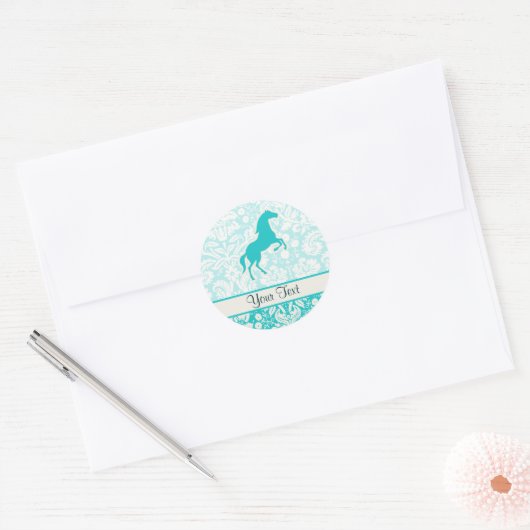 Sticker Rond Cheval turquoise (Enveloppe)