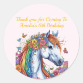 Sticker Rond Cheval Whimsical Rainbow Floral Equestriday (Devant)