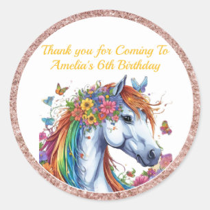 Sticker Rond Cheval Whimsical Rainbow Floral Equestriday
