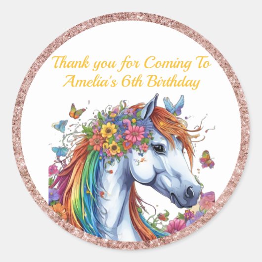 Sticker Rond Cheval Whimsical Rainbow Floral Equestriday (Devant)
