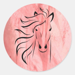 Sticker Rond Cheval Wild Mane Framboise