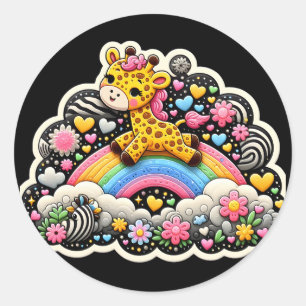 Sticker Rond chevalet girafe