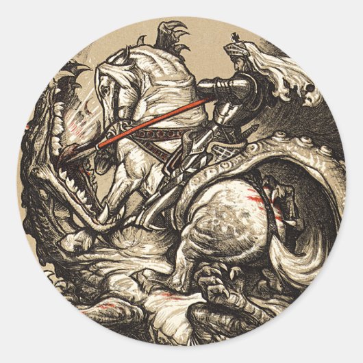 Sticker Rond Chevalier contre Dragon (Devant)