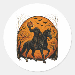 Sticker Rond Chevalier sans tête sur cheval citrouille Hallowee