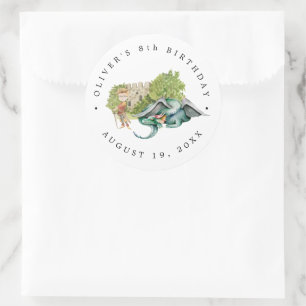 Sticker Rond Chevaliers et Dragons   Anniversaire médiéval roya