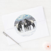 Sticker Rond Chevaux Appaloosa Noir En Neige (Enveloppe)