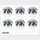 Sticker Rond Chevaux Appaloosa Noir En Neige (Feuille)