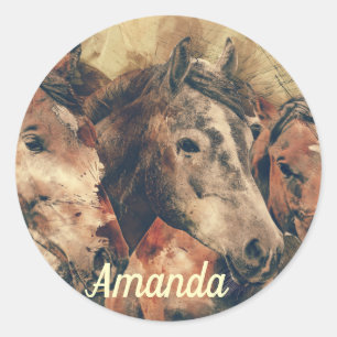 Sticker Rond Chevaux Brown
