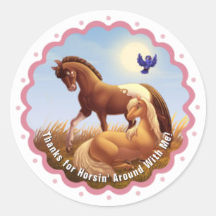 Sticker Rond Chevaux dans un pâturage