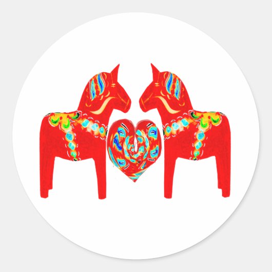 Sticker Rond Chevaux de Dala suédois avec coeur (Devant)