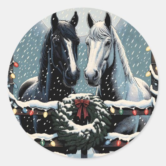 Sticker Rond Chevaux de fête | Joyeux Noël (Devant)