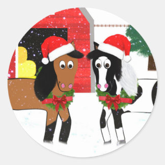 Sticker Rond Chevaux de Noël