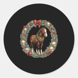 Sticker Rond Chevaux de Noël de Clydesdale & Une couronne d