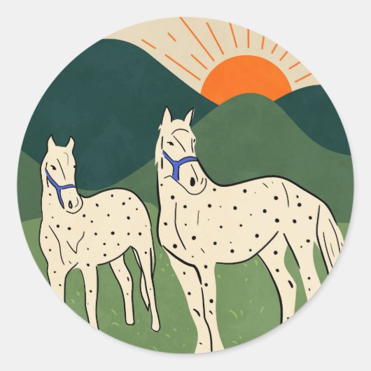 Sticker Rond Chevaux des Highlands (Devant)