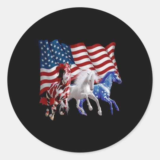 Sticker Rond Chevaux États-Unis Drapeau américain Cheval (Devant)