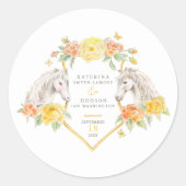Sticker Rond Chevaux gris et roses jaunes mariage monogrammé (Devant)