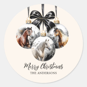 Sticker Rond Chevaux noir et or Citation de Noël