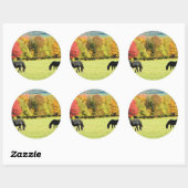 Sticker Rond Chevaux noirs en automne (Feuille)