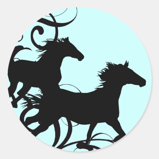 Sticker Rond Chevaux sauvages noirs (Devant)