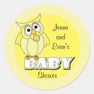 Sticker Rond Chevêche à points polka jaune  Thème Baby showe